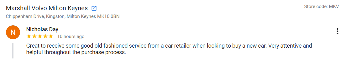 MarshallVolvo's tweet photo. ⭐️⭐️⭐️⭐️⭐️ @ Marshall #Volvo #MiltonKeynes (Sales). 👏 https://t.co/DFvE4HlrI3