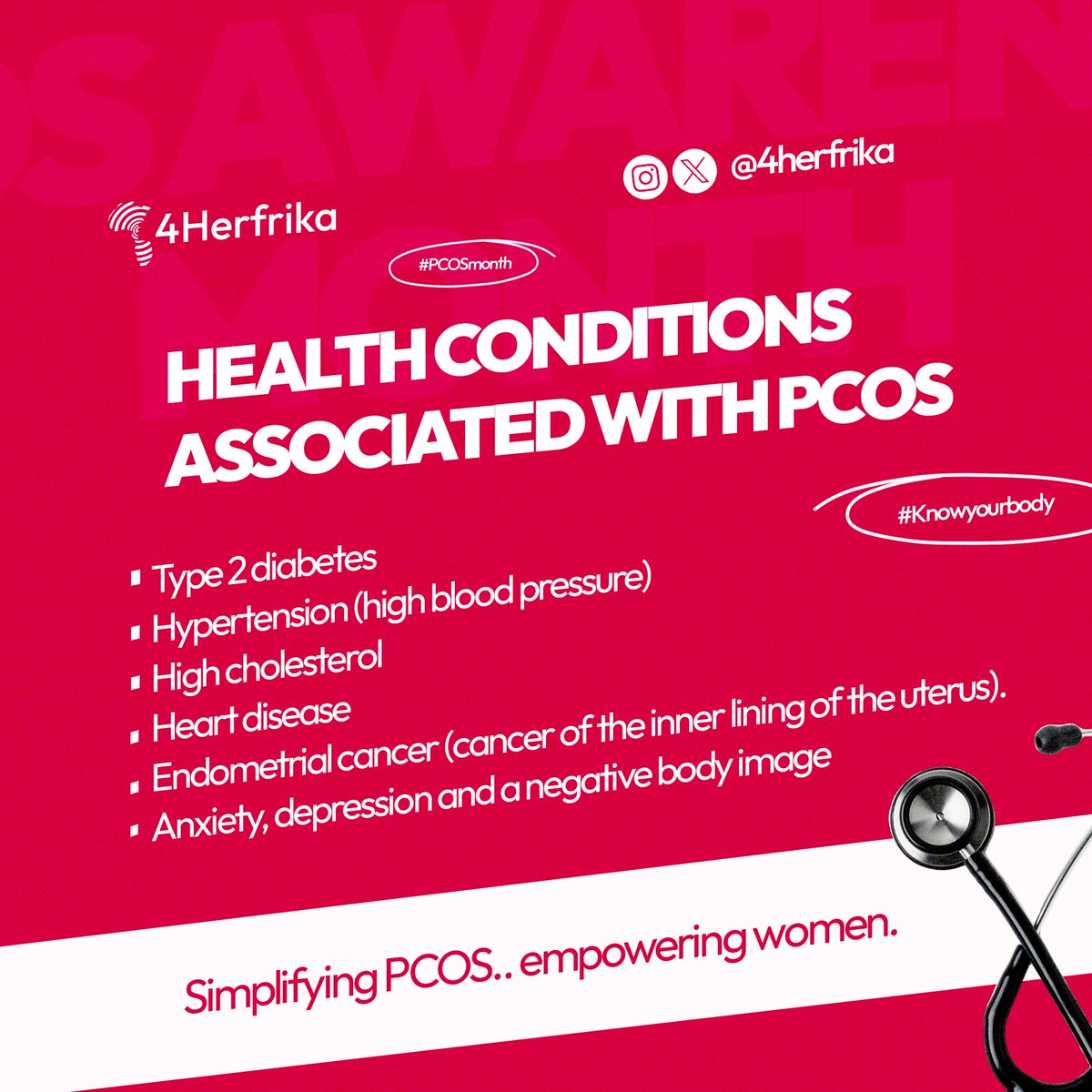4HERFRIKA's tweet image. The past month has been enlightening as we explored many facets of PCOS!

Missed out ? We&apos;ve compiled all the valuable insights from the campaign.

A big thank you to everyone who engaged, and supported. Let’s keep raising awareness.

#PCOSAwareness #WomenHealth #PCOSWarrior