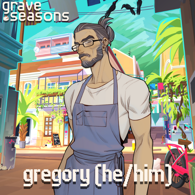 Meet Gregory (he/him)! The quiet but welcoming local diner owner in Ashenridge! 🍽️#graveseasons