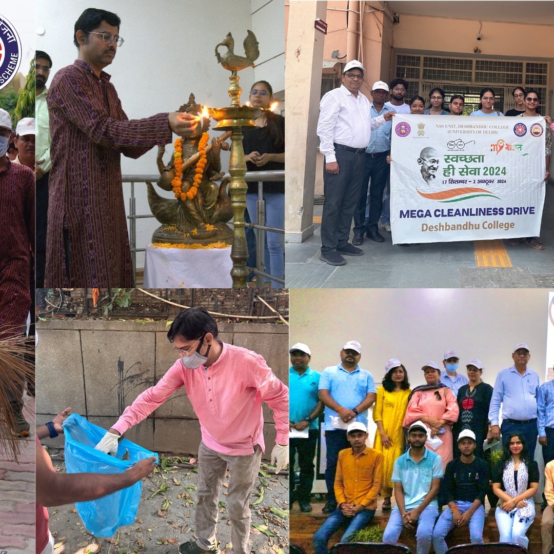 NssunitDbc's tweet photo. On September 23rd, 2024, the NSS unit of Deshbandhu College successfully organized a cleanliness drive to promote eco-consciousness among students and staff. The drive focused on key areas of the campus, including the old block, canteen, college gate, and library. #SwachhtaHiSewa https://t.co/qjGxCnPqHd