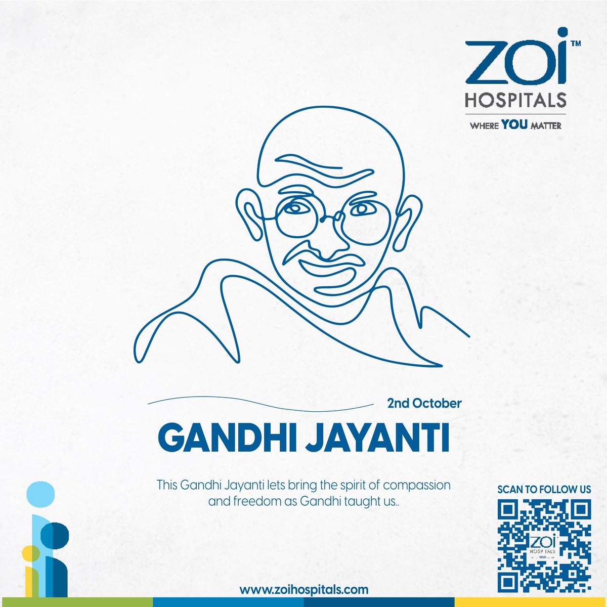 zoihospitals's tweet photo. Gandhi Jayanti we reflect on the profound impact of Mahatma Gandhi’s philosophy of non-violence and truth. His vision for a united and harmonious society inspires us to be agents of change in our communities. Let’s commit to his ideals and strive for a better world together. https://t.co/xTLq2lkXxc