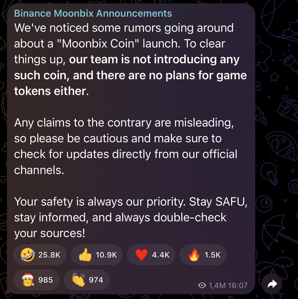 Vậy là như xác nhận từ kênh tele #Moonbix sẽ không có token nào cả !

Không có token nhưng đây là game của Binance nên mình vẫn sẽ chơi !
Kịch hay còn ở phía trước cùng xem nhé !
#numb3rdp #Moonbix #Binance