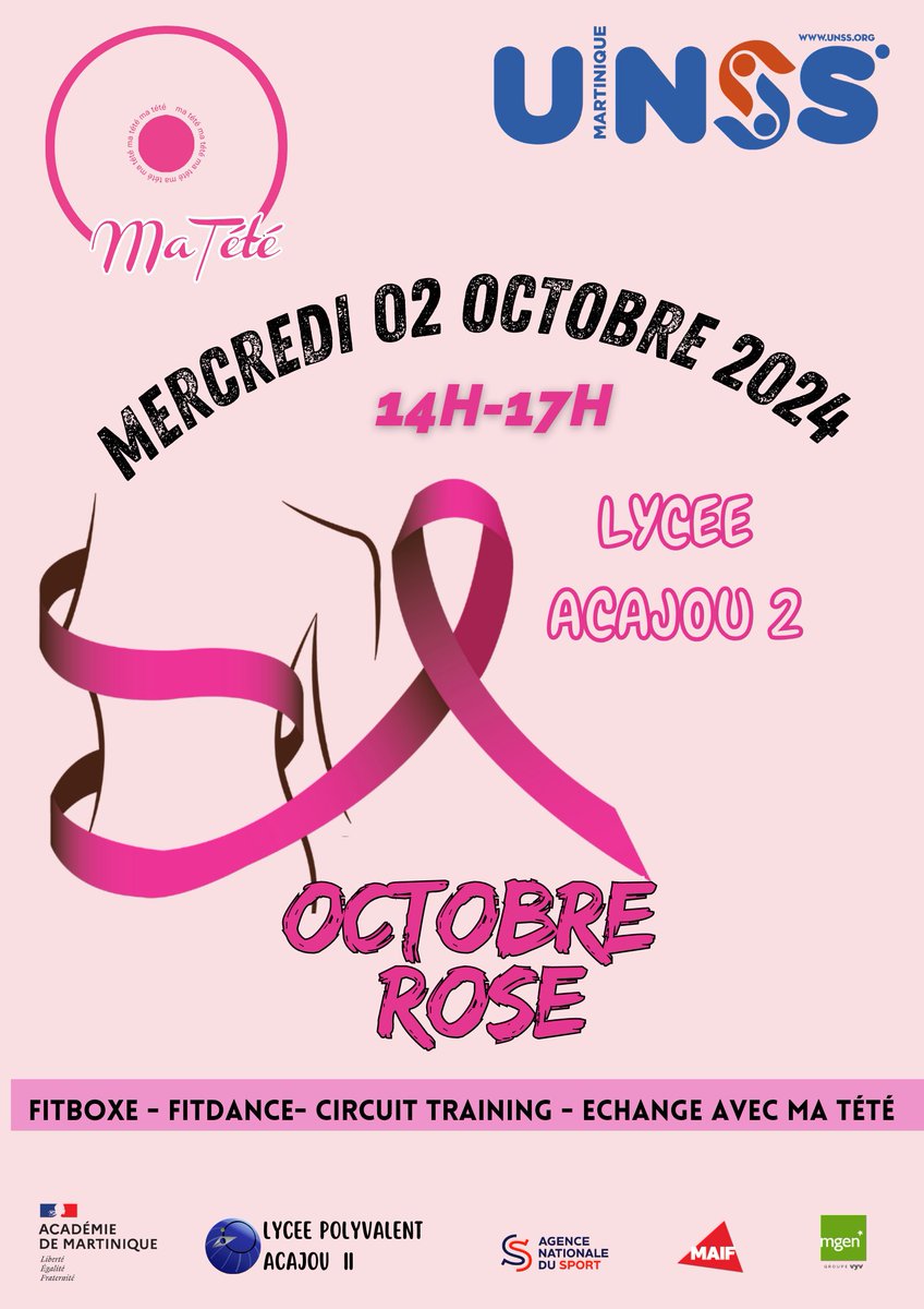 <a href="/MartiniqueUnss/">UNSS MARTINIQUE</a> s'associe #octobrerose2024 
#pratiquesportive indispensable pour #santé  Merci association Ma Tété  <a href="/acmartinique/">Académie de Martinique</a> @unss_national