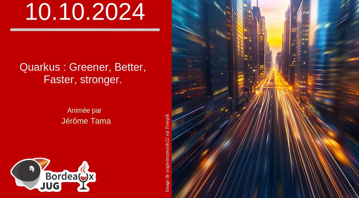 Jeudi 10 octobre, <a href="/JTama_/">Jérôme Tama</a> viendra nous parler de "<a href="/QuarkusIO/">Quarkus</a> : Greener, Better, Faster, stronger."

La soirée est gratuite et ouverte à toutes et à tous

Venez nombreux nous rejoindre à l'
<a href="/ENSEIRBMATMECA/">ENSEIRB-MATMECA</a> 

#java #quarkus