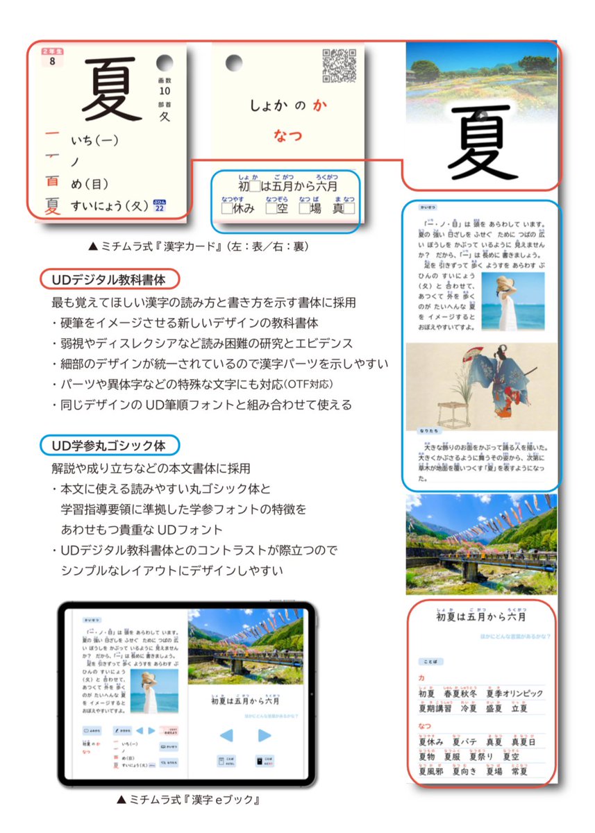 なぜ盲学校で漢字学習が必要になるのか？書かずにどう漢字が覚えられるのか？ミチムラ式漢字学習法は今、盲学校に留まらずLDや日本語学校など多方面に広がっています。
教材には「UDデジタル教科書体」と「UD学参丸ゴシック」が、効果的に採用されています。
４コマ漫画はくどうのぞみ（<a href="/kudonozo/">くどうのぞみ／「えんぴつ1本！続らくらくイラスト練習帳」kindle unlimitedで0円！</a> ）氏