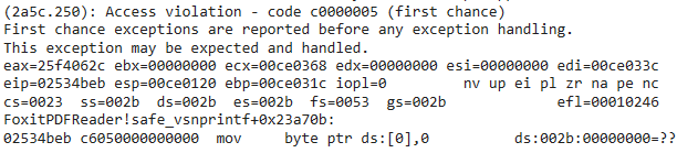 Well, this EXPMON submission is kinda interesting..

On Saturday, someone submitted a PDF sample that triggered a crash in Foxit Reader. EXPMON reported it as "potential zero-day attack".

pub.expmon.com/analysis/14835…

My manual analysis showed that this PDF indeed crashed the