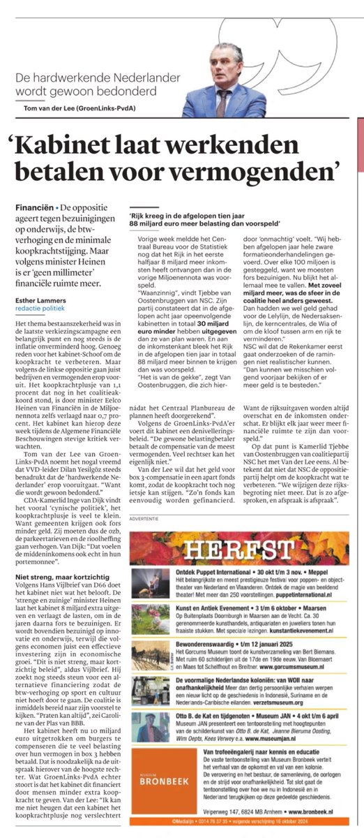 ‘De hardwerkenden Nederlander wordt gewoon bedonderd’, door dit kabinet’

‘Kabinet laat werkenden betalen voor vermogenden’

Zei ik in deze voorbeschouwing op de Algemene Financiële Beschouwingen in dagblad @Trouw.