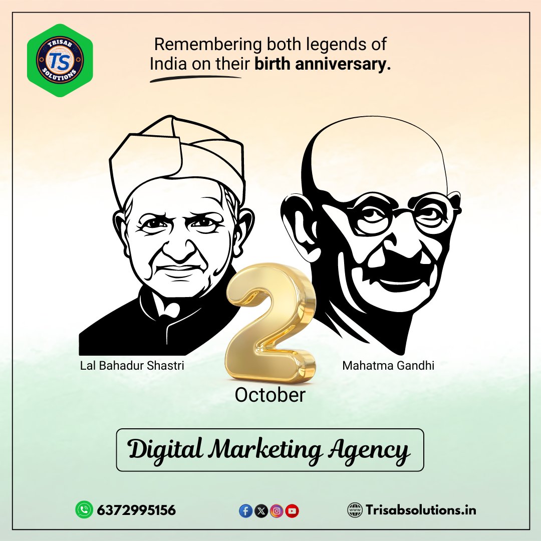Trisabsolutions's tweet image. &quot;Let’s remember the Mahatma’s teachings and strive to make the world a better place. ✨💪 Happy Gandhi Jayanti! #Peace #DigitalMarketing #TrisabSolutions #Shastrijayanti