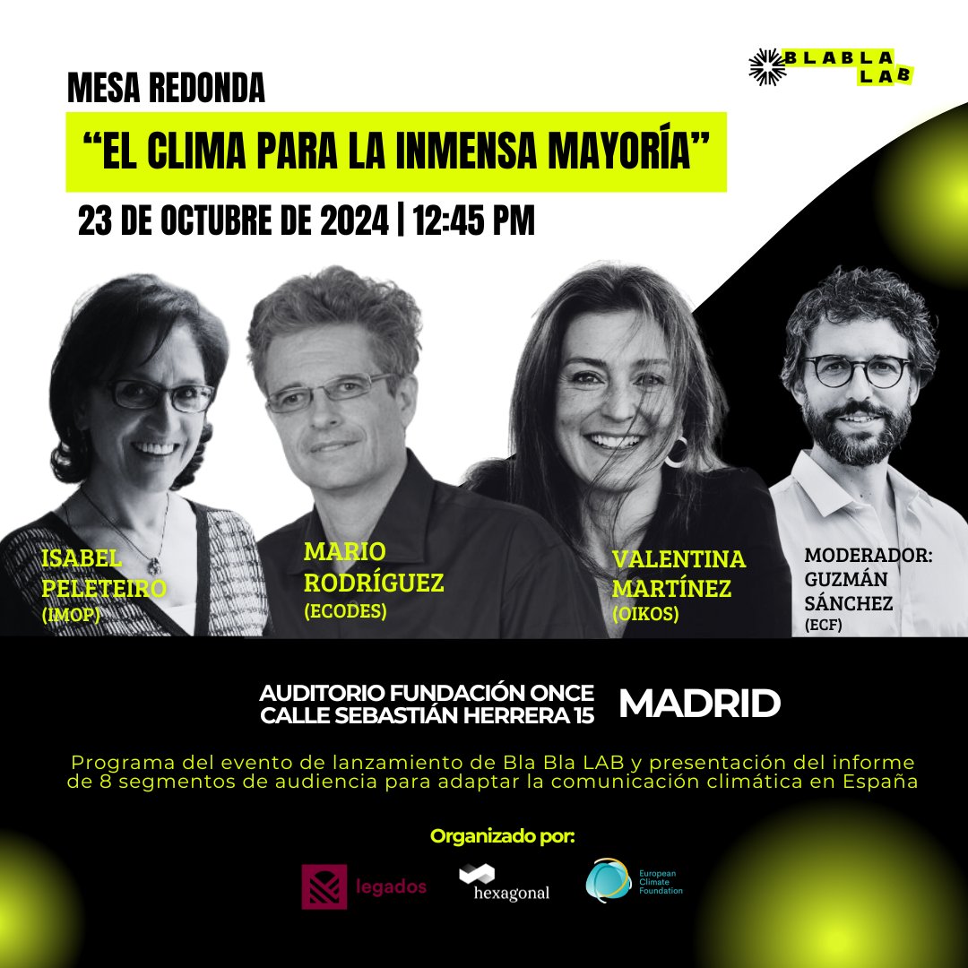 BlaBlaLAB.eu (@blablalab_clima) on Twitter photo 3️⃣ <a href="/Guzmansanch/">Guzmán Sánchez</a> (#ECF), moderará una mesa de lujo donde intervendrán:
✅<a href="/mario_rod_var/">Mario Rodríguez</a> (<a href="/ecodes/">ECODES</a>)
✅<a href="/ipeleteiro/">isabel Peleteiro</a> (<a href="/IMOPInsights/">IMOP Insights</a>)
✅ <a href="/valentinam/">Valentina Martinez, PhD</a> (<a href="/EspanaOikos/">Oikos España</a>)
🧵/3 3️⃣ <a href="/Guzmansanch/">Guzmán Sánchez</a> (#ECF), moderará una mesa de lujo donde intervendrán:
✅<a href="/mario_rod_var/">Mario Rodríguez</a> (<a href="/ecodes/">ECODES</a>)
✅<a href="/ipeleteiro/">isabel Peleteiro</a> (<a href="/IMOPInsights/">IMOP Insights</a>)
✅ <a href="/valentinam/">Valentina Martinez, PhD</a> (<a href="/EspanaOikos/">Oikos España</a>)
🧵/3