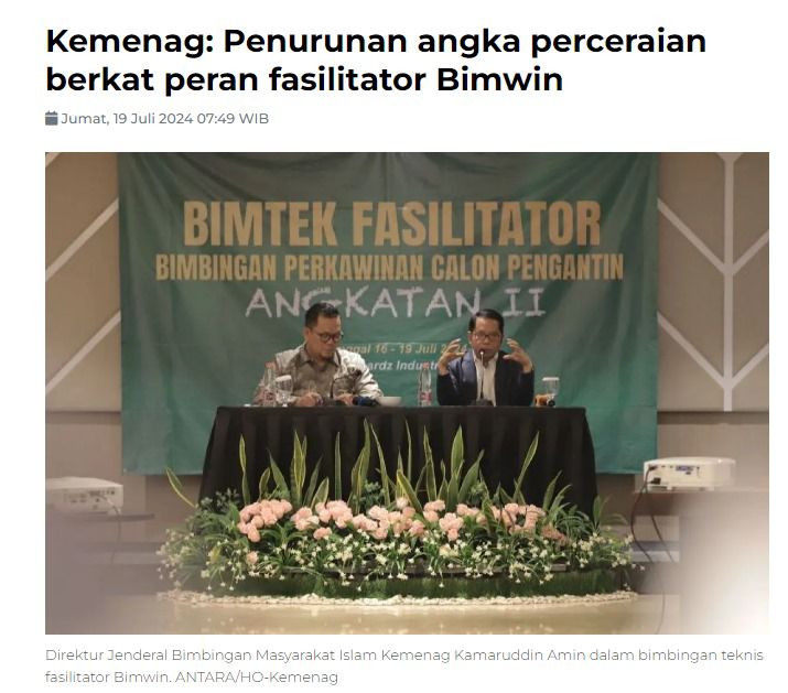 Sebelumnya, Kemenag menggelar Bimtek Fasilitator Bimbingan Perkawinan (Bimwin) yang hingga kini mencetak lebih dari 3.700 fasilitator.  #INDBerdayaBersamaJokowi, KUA Wakaf Kemenag Unggul