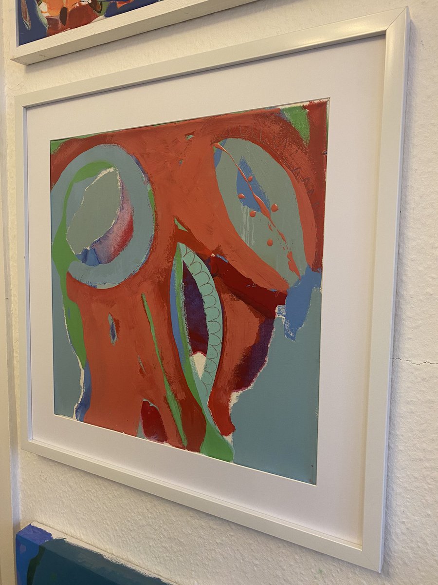 JennyKeoghArt's tweet photo. I reframed this piece today that I painted a while back, it’s been stored away in a damaged frame so it feels good to give it some daylight again! 
This painting is called ‘Red Seed’ and I feel has a shamanic quality … it’s all about growth, colour, expectation and abundance ❤️ https://t.co/nD4dfBMF7w