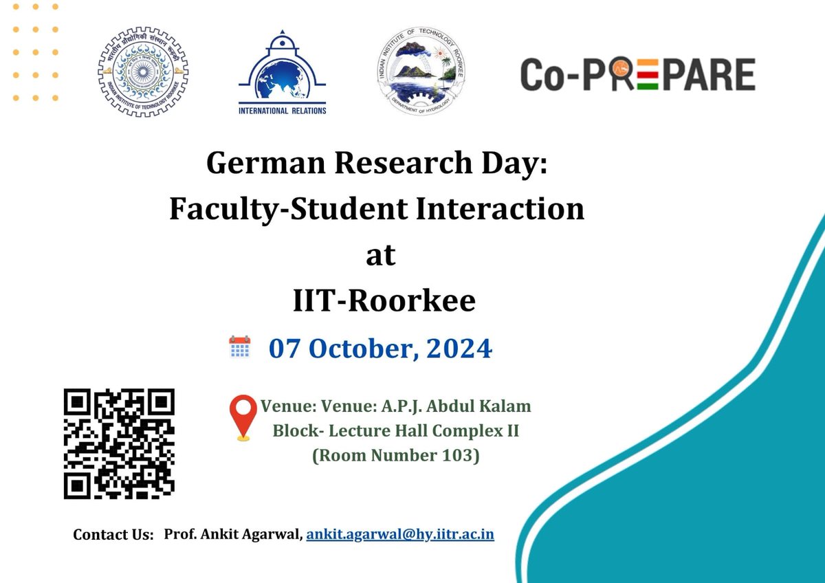 Join us for German Research Day at IIT Roorkee!  
🗓 7th Oct 2024  
📍APJ Abdul Kalam Block, LHC II, Room 103  

Explore research opportunities &amp; collaborations with Germany. Don’t miss this exciting faculty-student interaction! #GermanResearchDay #IITRoorkee