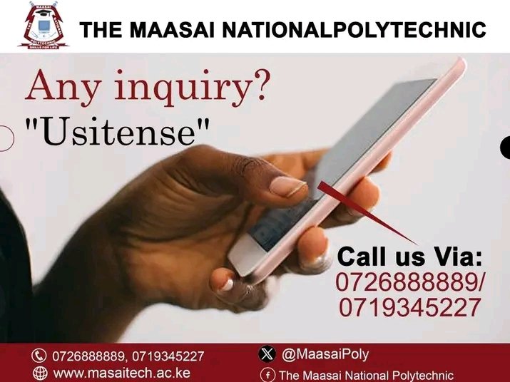 MaasaiPoly's tweet image. Just one call away! For inquiries, reach out to us at 0726888889/0719345229. #SeptemberIntake2024
#maasaipoly