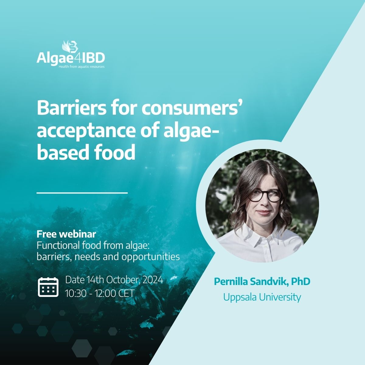 Algae4IBD (@algae4ibd) on Twitter photo Associate professor <a href="/psandvik/">Pernilla Sandvik</a> from <a href="/uppsalauni/">Uppsala universitet</a> talks about consumer acceptance of algae-based food.
She investigates the role of sensory science in the development of sustainable and healthy eating habits.
Listen to her talk in our free webinar ⬇️
algae4ibd.eu/2024/09/17/fre… Associate professor <a href="/psandvik/">Pernilla Sandvik</a> from <a href="/uppsalauni/">Uppsala universitet</a> talks about consumer acceptance of algae-based food.
She investigates the role of sensory science in the development of sustainable and healthy eating habits.
Listen to her talk in our free webinar ⬇️
algae4ibd.eu/2024/09/17/fre…