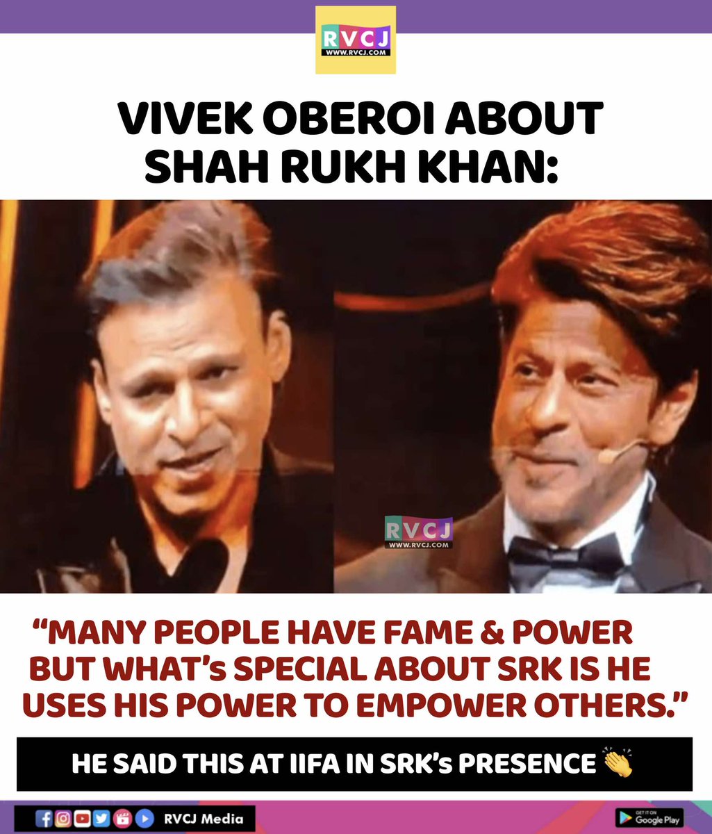 RVCJ_FB's tweet photo. Vivek Oberoi about Shah Rukh Khan. https://t.co/zNEd5QLxD9
