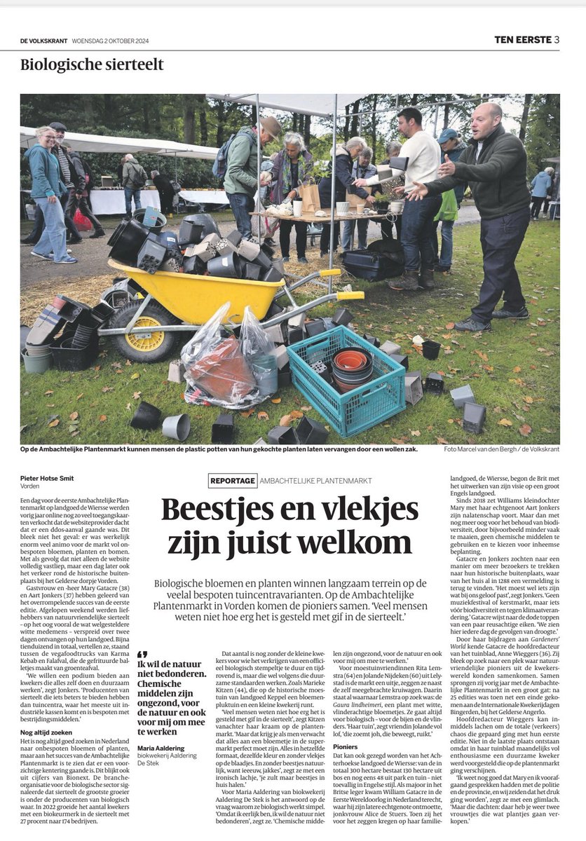 Biologische bloemen en planten winnen langzaam terrein op de veelal bespoten tuincentravarianten.

'Veel mensen weten niet hoe erg het is gesteld met gif in de sierteelt'