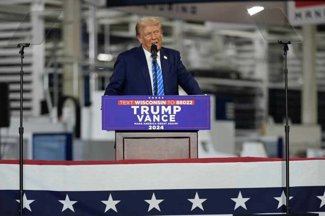 America_FirstG's tweet photo. At a Wisconsin rally, Trump warned that tensions in the Middle East could lead to World War III and criticized Biden for global instability linked to Iran and Russia. He claimed peace would have been preserved under his leadership. https://t.co/TMR32Zecpe