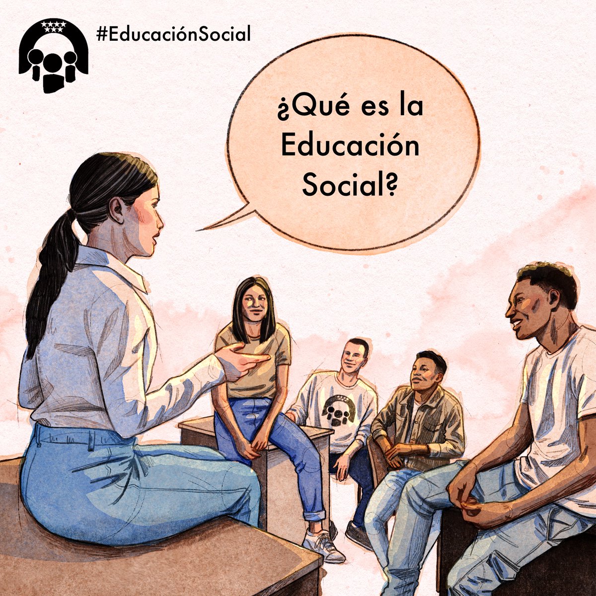 "La Educación Social promueve derechos humanos y fomenta autonomía. Desde el Cpeesm seguimos visibilizando nuestra profesión. Este mes compartiremos ilustraciones de @juditcrehuet para destacar el trabajo de educadores/as sociales en Madrid. #edusoday2024 #derechosh