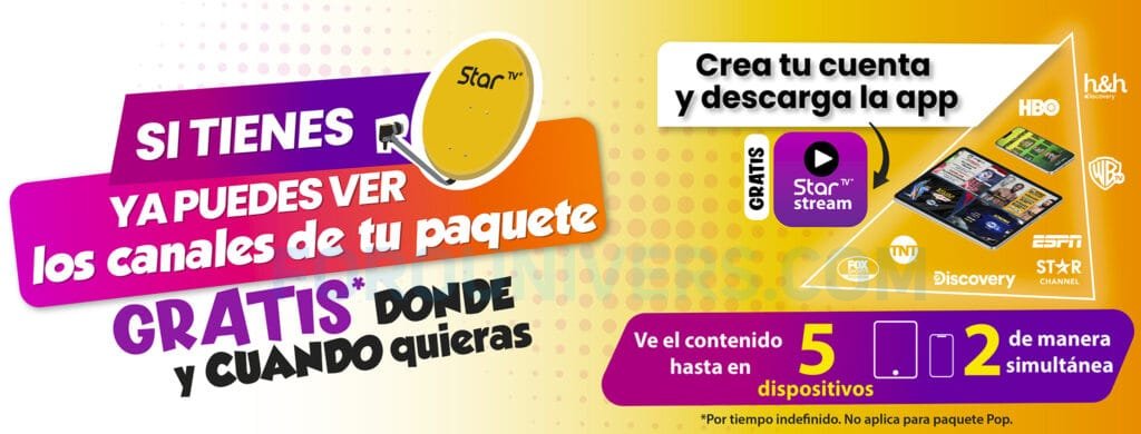 UniversLA's tweet photo. Si tienes #StarTV podes disfrutar de #StarStream 😍
Ahora podes ver los canales de tu plan en la APP sin costo adicional 😎
Donde y cuando quieras 📲 https://t.co/hQ3GBTSlMH