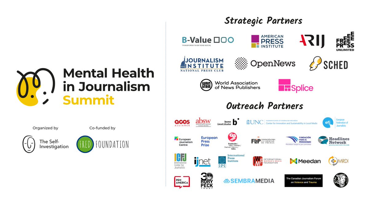 We’re excited to be partnering with <a href="/selfinvestigate/">The Self-Investigation</a> for the first global Mental Health in #Journalism Summit next week to tackle an urgent issue: #MentalHealth in the #mediamasons   

Get the programme &amp; register for free: theselfinvestigation.com/summit/ 

#MentalHealthDay #MHJS24