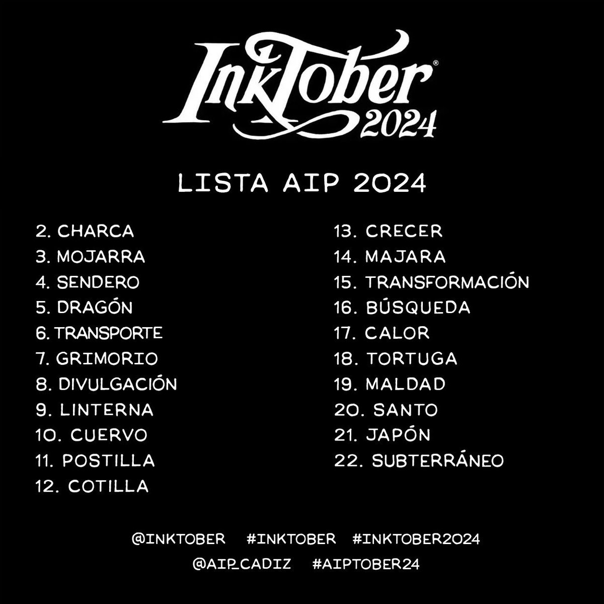 Llega octubre y como marca la tradición lapicera ✏️(desde que lo ideo el  conocido Jake Parker, que al parecer, le sobraban horas del día…) un año más nos sumamos al desafío de #inktober con listado propio. ✍️📝
.
#inktober2024
<a href="/inktober/">Inktober</a> 
#aiptober24
#aiptober