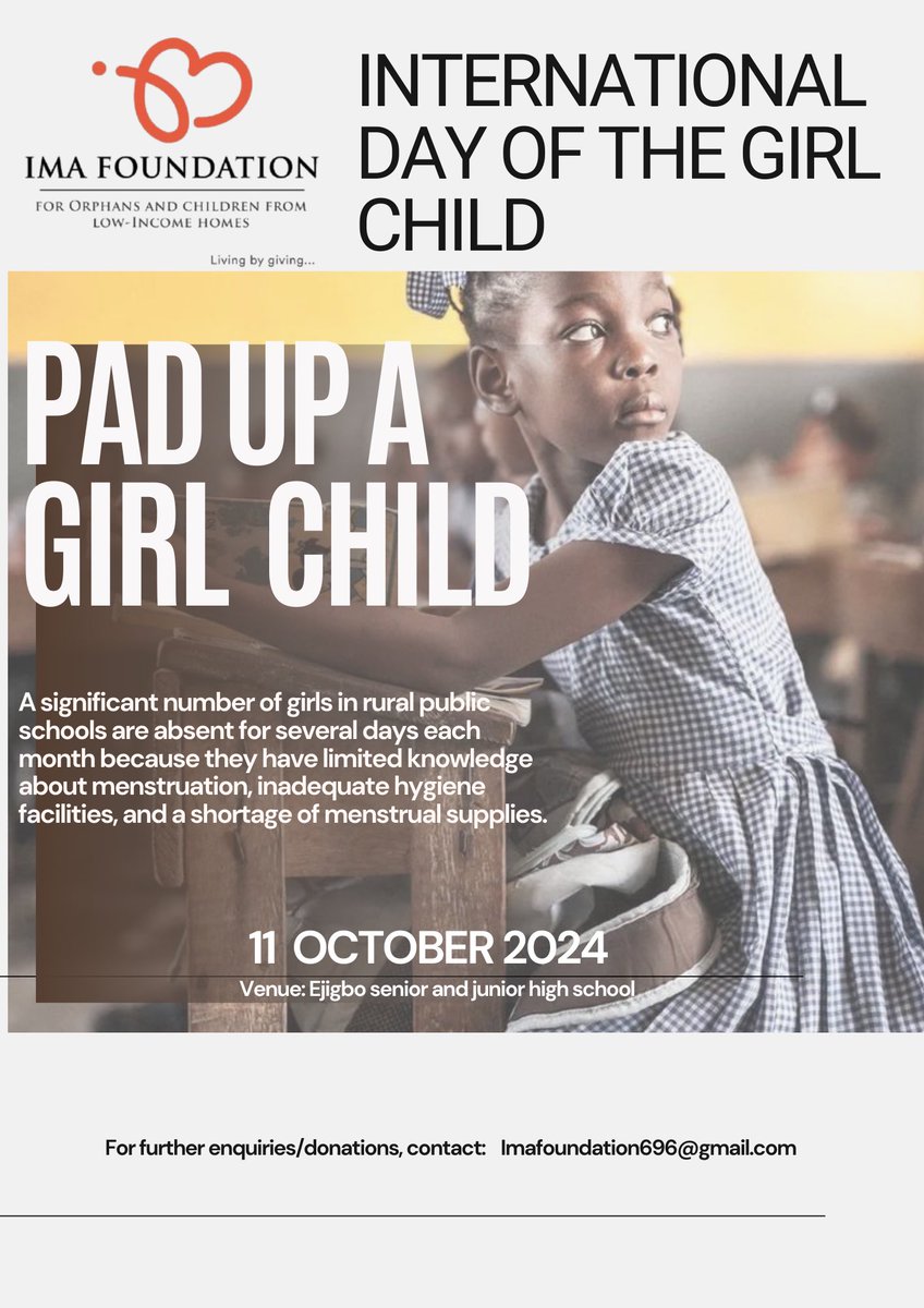 IdongesitUduehe's tweet photo. Pads should be free! 
Young girls should have access to pads and first hand information on menstrual cycle and personal hygiene. 

We @imafoundation_ will be donating pads &amp; educating young girls to mark the International Day of the Girl Child, 2024.

Theme: Pad Up a Girl Child https://t.co/CpXLK3dKwB