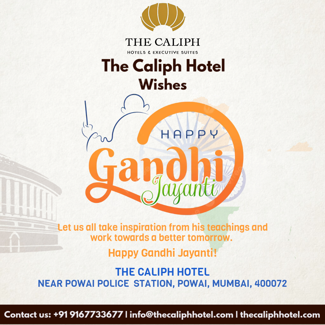 thecaliphhotel's tweet photo. "On this Gandhi Jayanti, The Caliph Hotel honors the values of peace, truth, and unity that Mahatma Gandhi stood for. Let us all take inspiration from his teachings and work towards a better tomorrow. Happy Gandhi Jayanti! #GandhiJayanti #PeaceAndUnity #TheCaliphHotel" https://t.co/Oqt7qfK781