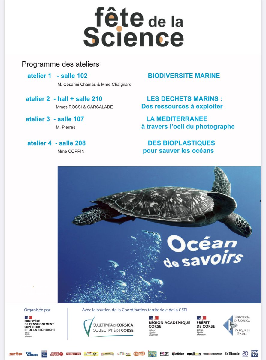 Le Samedi 05 Octobre aura lieu la fête de la science de 9h à 12h . <a href="/accorse/">Académie de Corse</a> <a href="/IsulaCorsica/">Cullettività di Corsica - Collectivité de Corse</a> <a href="/apalbertini/">Albertini</a> <a href="/jose2_giovanni/">Giovanni Jose</a> <a href="/CecileMufraggi/">Cécile MUFRAGGI</a> <a href="/AnneOrnano/">anne-charlotte carsalade d'ornano</a> <a href="/Prefet2A/">Préfet de Corse, préfet de Corse-du-Sud</a>