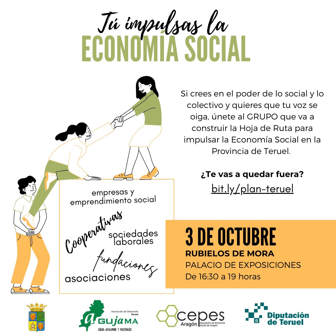 CEPES Aragón. Asociación Economía Social Aragón. (@cepes_aragon) on Twitter photo Sesiones de impulso de la #EconomíaSocial en la provincia de Teruel en colaboración con la
<a href="/DPTeruel/">Diputación de Teruel - DPT</a>
📌Rubielos de Mora, palacio de exposiciones
🗓️3 de octubre, 16:30 h.
📍inscripciones: bit.ly/plan-teruel
📢mas información: economiasocialaragon.es/noticias/conve… Sesiones de impulso de la #EconomíaSocial en la provincia de Teruel en colaboración con la
<a href="/DPTeruel/">Diputación de Teruel - DPT</a>
📌Rubielos de Mora, palacio de exposiciones
🗓️3 de octubre, 16:30 h.
📍inscripciones: bit.ly/plan-teruel
📢mas información: economiasocialaragon.es/noticias/conve…