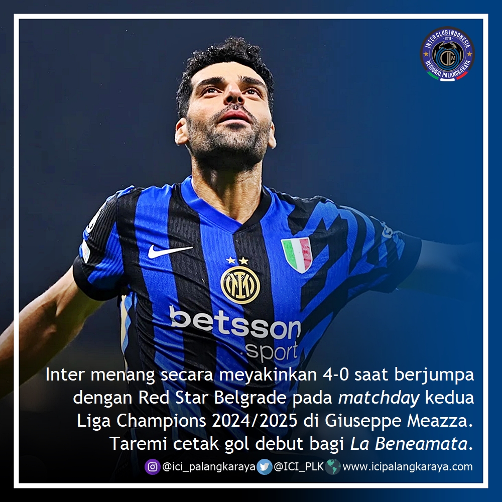 Empat gol kemenangan Inter atas Red Star masing-masing diciptakan oleh Hakan Calhanoglu di babak pertama, serta Marko Arnautovic, Lautaro Martinez, dan Mehdi Taremi di babak kedua.

Dengan dua assist dan satu gol, Mehdi Taremi terpilih sebagai Man of the Match. Bravo!