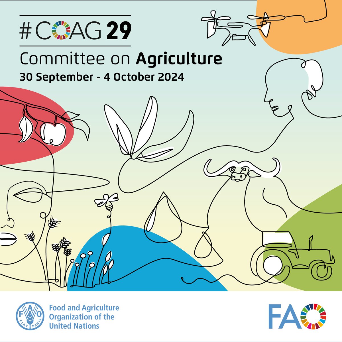 😃 Good news 😃

#Livestock is on the agenda at #COAG29!

🧐 Focus areas:

🟢 Food security, nutrition &amp; economic growth
🟢 Sustainable livestock transformation
🟢 #OneHealth &amp; biosecurity
🟢 Role of small-scale producers, women &amp; youth

➡️ tinyurl.com/4vry57uk

🐮🐣🐷🐝