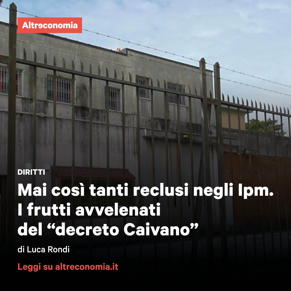 I posti negli #Ipm sono 516 a fronte di 569 presenze di metà settembre; un'impennata negli ingressi, mentre la criminalità minorile è in diminuzione. Sono i frutti avvelenati del decreto #Caivano. "Mai visto nulla di simile", denuncia <a href="/AntigoneOnlus/">AssociazioneAntigone</a> 

👉t.ly/_aTxx