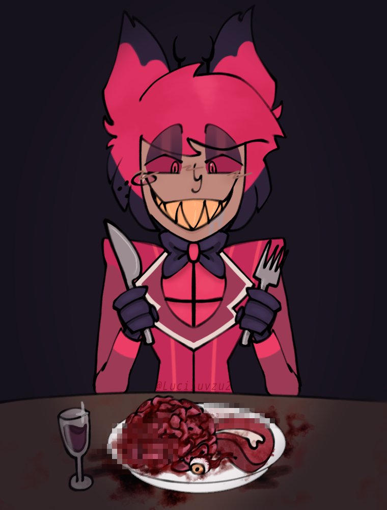 Shitfart39's tweet photo. YUMMY!!

#Goretober #goretober2024 #Alastor #alastorhazbinhotel #HazbinHotel #yum https://t.co/nZPD8GL4ym