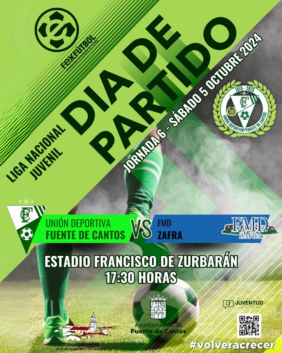 UDFDC's tweet photo. ⚽️PARTIDO⚽️
Nuestros juveniles vuelven a jugar en casa un importante partido de Liga Nacional contra Zafra donde necesitan nuestro apoyo.
Vamos con la Unión 💪💚🤍
#udfdc #fuentedecantos #volveracrecer #futbol #liganacional https://t.co/TsX1lGm8wL