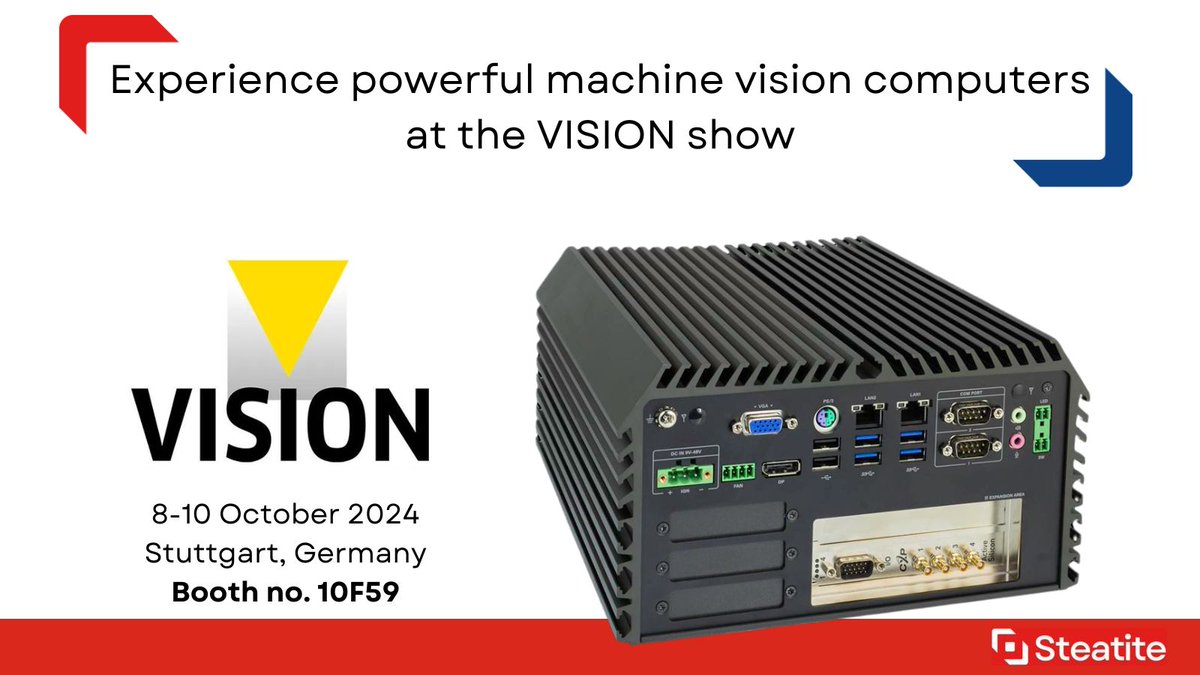 Steatite's tweet image. Our Computing team will join our Imaging Business Unit, @ActiveSilicon at VISION next week, displaying our #EmbeddedPCs suitable for running #ComputerVision applications.
Catch them there or look at our website for more info: steatite-embedded.co.uk
#Embedded #EmbeddedComputer