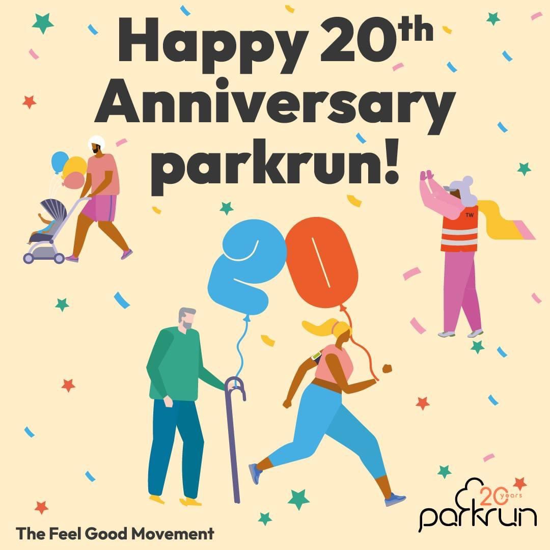 Happy 20th birthday parkrun! Can anyone remember what we used to do with our Saturday mornings? Here’s to the next 20 years and beyond. #loveparkrun