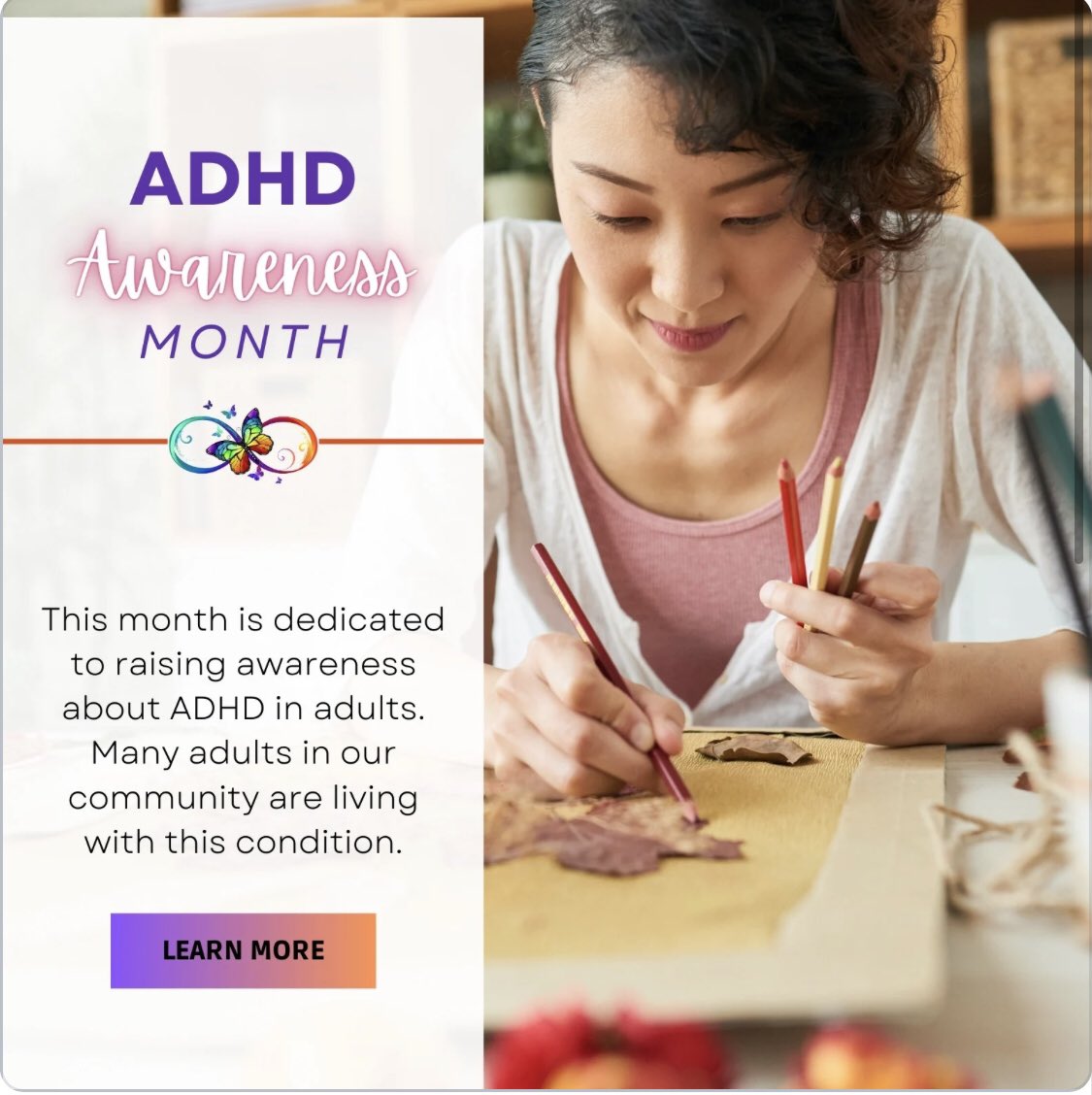 🌟 It's ADHD Awareness Month! 🌟

ADHD affects adults too, and many in our community live with it every day. Let's raise awareness, spread understanding, and support each other. 💜

Learn more and help make a difference! #ADHDAwareness #AdultADHD #Neurodiversity