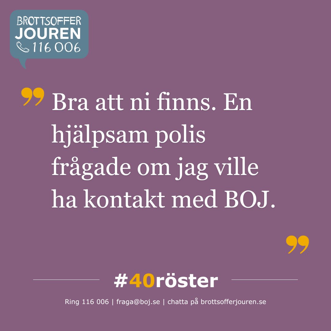 Visste du att du har rätt att få information om olika stödinsatser som finns när du gör en polisanmälan? BOJ har stöttat brottsutsatta i 40 år. Hör några av deras erfarenheter av brottsofferstödet i kampanjen #40röster.