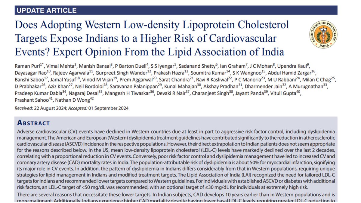 Lipid Association of India (@lipidaoi1) on Twitter photo Lipid Association of India's latest publication in JAPI "Does Adopting Western Low-density Lipoprotein Cholesterol Targets Increase Cardiovascular Events in Indians? Expert Opinion From the Lipid Association of India" is a must- read. japi.org/article/japi-7… <a href="/DineshKalra/">Dinesh Kalra, MD</a> Lipid Association of India's latest publication in JAPI "Does Adopting Western Low-density Lipoprotein Cholesterol Targets Increase Cardiovascular Events in Indians? Expert Opinion From the Lipid Association of India" is a must- read. japi.org/article/japi-7… <a href="/DineshKalra/">Dinesh Kalra, MD</a>