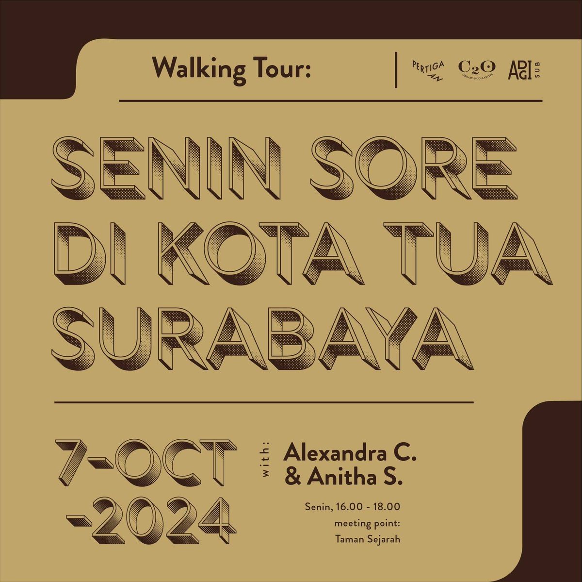 Join Anitha Silvia (Pertigaan) and Alexandra Crosby (Associate Professor, Design, University of Technology Sydney) for a walk in the old city of Surabaya. 
What are the politics of the ‘renewal’ in this area?
What is lost in renewal processes? 
What is made invisible?