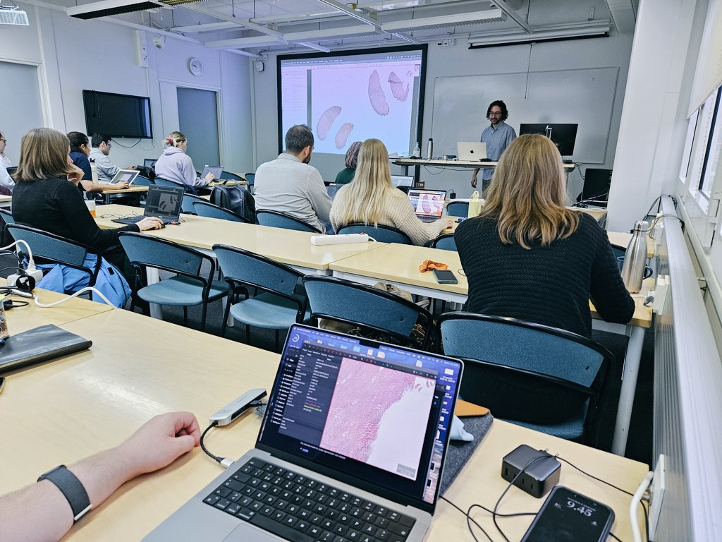 JwPylvanainen's tweet photo. Day 3 - we are diving into the analysis of histologican images using Qupath. Trainer of the day is @StRigaud who has been visiting our lab for the past two weeks. Good times! https://t.co/wjKoSZVjqw