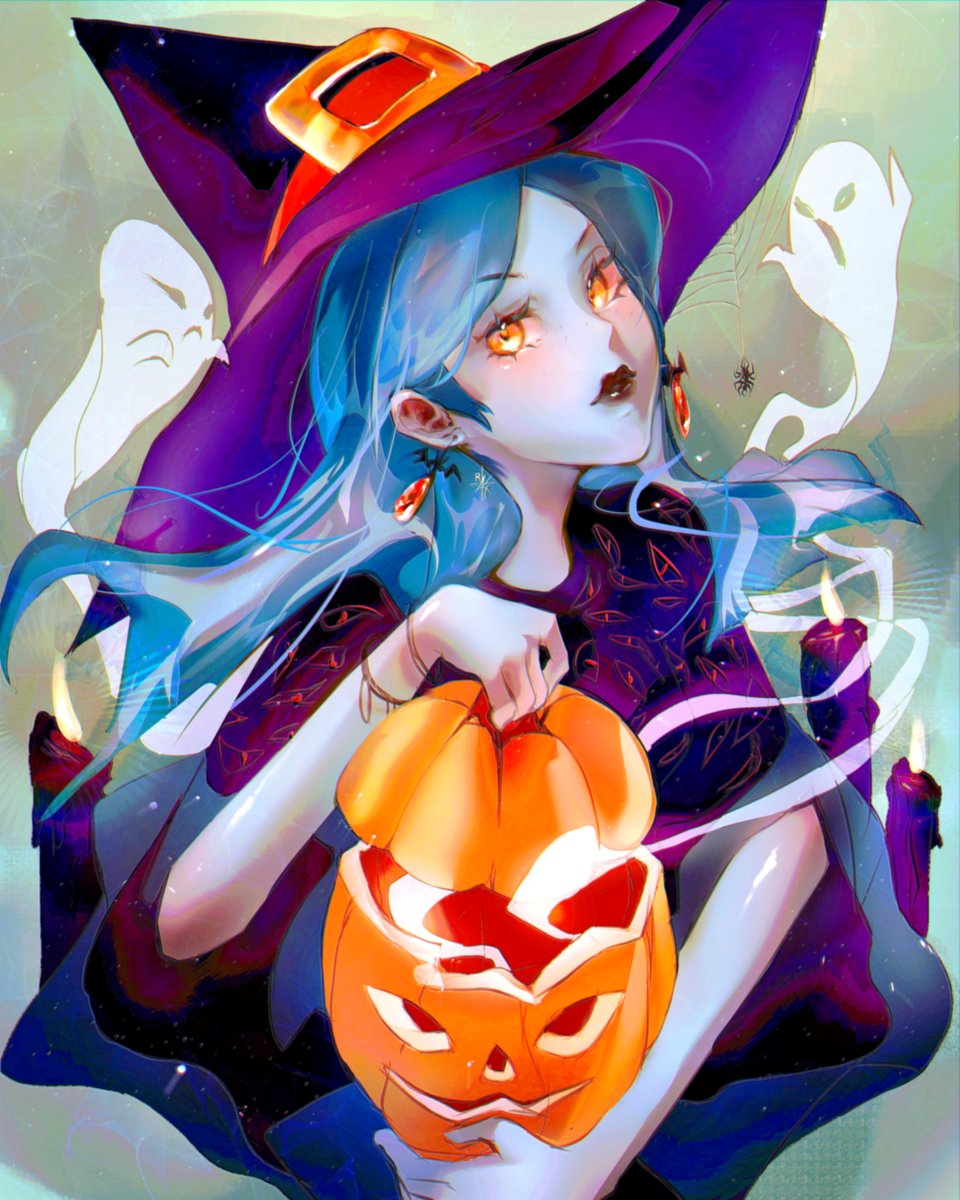 rin_nix_'s tweet photo. ✨ Just wrapped up my entry for a Draw This in Your Style challenge I saw on Instagram to celebrate the spooky vibes of October! 👻💙 #Illustration #DigitalArt #SpookySeason #WitchArt #Pumpkin #DrawThisInYourStyle https://t.co/WjWgAUqwV5
