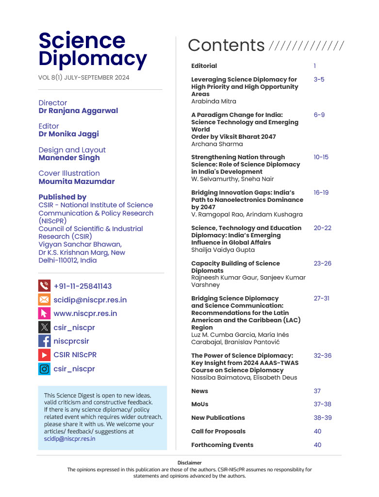 Monika Jaggi (@monikajaggi3) on Twitter photo 📣Just launched: Special issue of #ScienceDiplomacy by <a href="/CSIR_NIScPR/">CSIR-NIScPR</a> <a href="/CSIR_IND/">CSIR, India</a> on #ViksitBharat @ 2047! Visionary articles by top experts on leveraging #STI to build a progressive and prosperous India. Don’t miss it!
🔗nopr.niscpr.res.in/handle/1234567… 📣Just launched: Special issue of #ScienceDiplomacy by <a href="/CSIR_NIScPR/">CSIR-NIScPR</a> <a href="/CSIR_IND/">CSIR, India</a> on #ViksitBharat @ 2047! Visionary articles by top experts on leveraging #STI to build a progressive and prosperous India. Don’t miss it!
🔗nopr.niscpr.res.in/handle/1234567…
