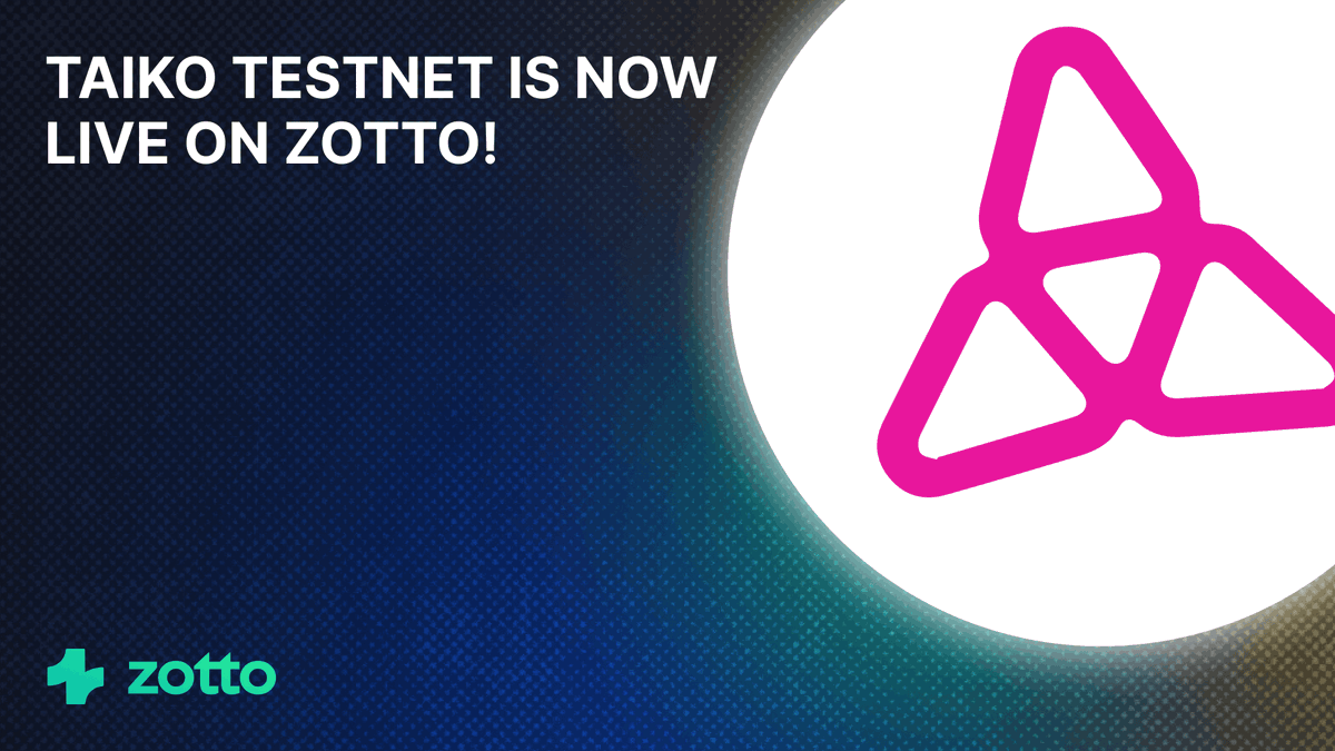 zottoHQ's tweet photo. TAIKO IS LIVE ON ZOTTO!

@zottoAI is now a part of the @taikoxyz ecosystem. We're excited to announce that launching automated trading bots are now live, and ready to use with predefined conditions.

This is yet another key integration on @zottoAI as part of our omnichain strategy. Don't forget, it doesn't matter whether you’re a seasoned pro or just getting started, Zotto will have you covered!

Tag us when you make your first trades or show off your strategies and start earning points today!

Start now 👉 https://t.co/JFvPitoDYf