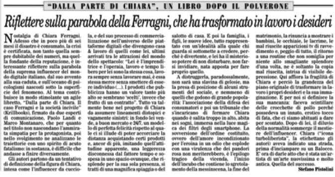 Oggi sul <a href="/ilfoglio_it/">Il Foglio</a> <a href="/stefanopistol/">stefanopistolini</a> fa una lettura acuta del nostro pamphlet su Chiara Ferragni <a href="/KrillBooks/">Krill Books</a> <a href="/nicatta/">nicola attadio</a>