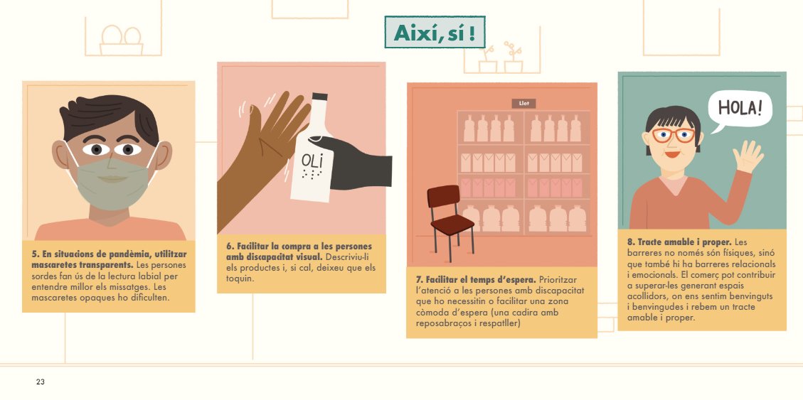 Algunes mesures per a atendre correctament les persones amb discapacitat als comerços són:

➡️Missatges i vocabulari senzills
➡️Permetre la lectura labial
➡️Reduir l’excés d’estímuls
➡️Facilitar el temps d’espera

La guia del comerç accessible👉🏼i.mtr.cool/otfextygxk