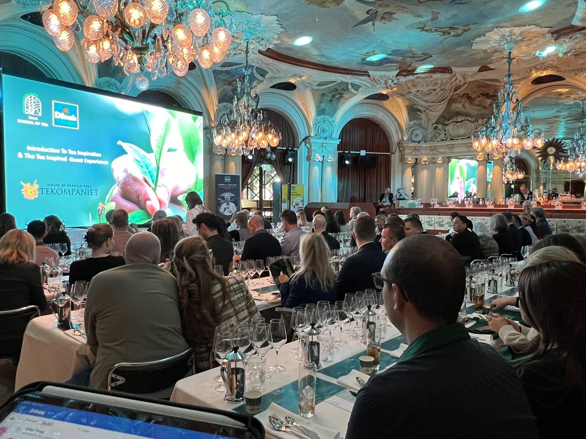 dilhanfernando's tweet photo. Tea inspiration in Stockholm. The Dinah School of Tea Masterclass unleashes tea inspiration on one of the Europe’s gastronomic centres. Happening now at the iconic Cafe Opera in Stockholm. #teatimerocks https://t.co/NTj4MfoEy2