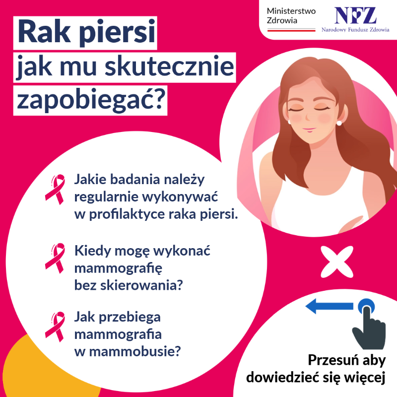 NFZ_GOV_PL's tweet photo. 📅 Październik — miesiąc świadomości raka piersi

🤔 CZY WIESZ, ŻE...
🩺 #Mammografia to najbardziej precyzyjne badanie w #profilaktyka raka piersi?

@MZ_GOV_PL

💡 Dowiedz się, jak wygląda mammografia w #mammobus 👇
https://t.co/483WaIzG4q