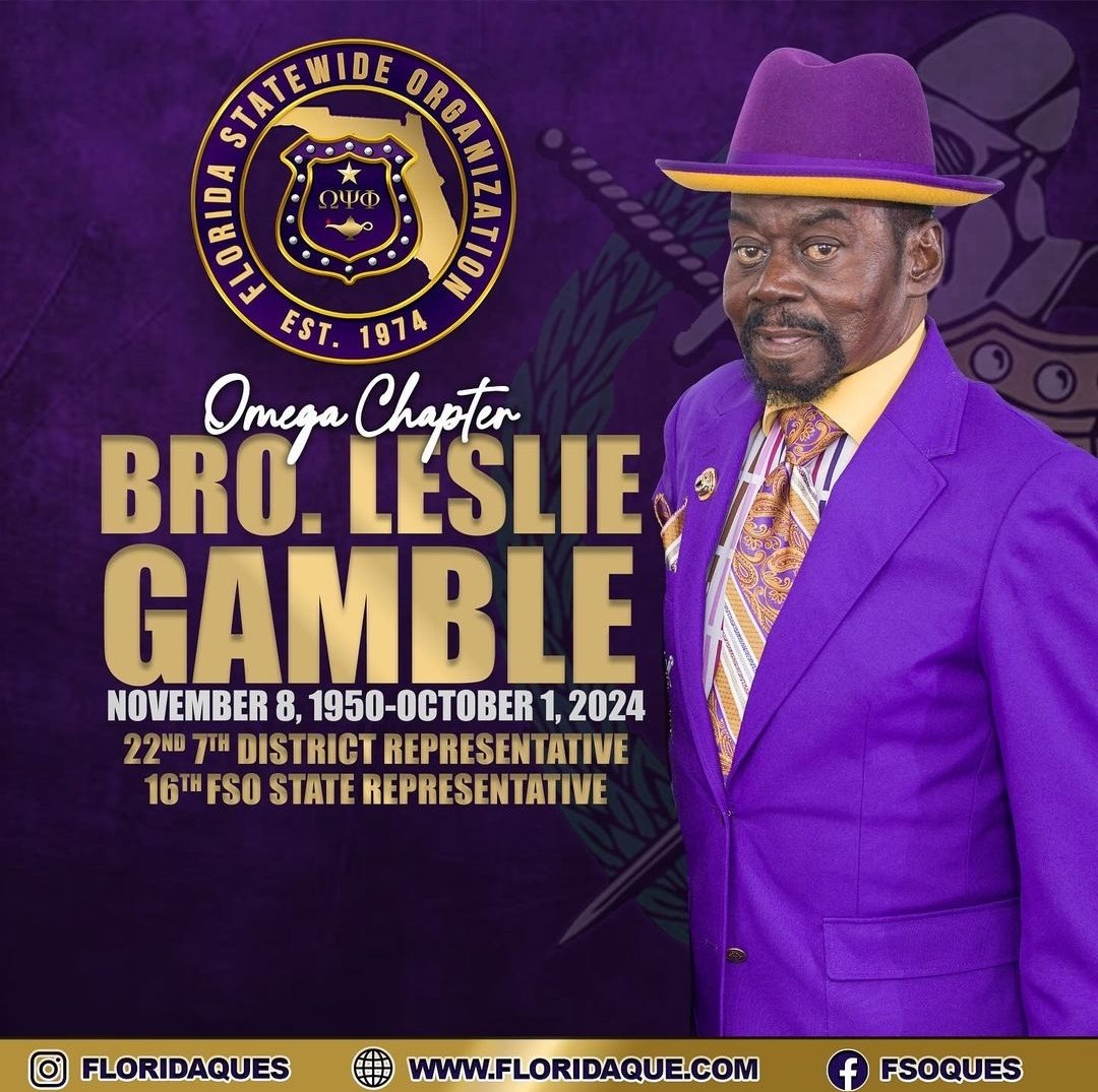 UpsilonXiQues's tweet image. Remember the life of our former 22nd 7th District &amp;amp; 16th Florida Statewide Organization Representative Bro. Leslie Gamble.  Keep the Gamble family, Brothers of the FSO &amp;amp; Sigma Alpha Chapter, uplifted in prayer. #FIETTS #omegapsiphi #omegachapter #7thdistrict  #fsoques #sigmaalpha