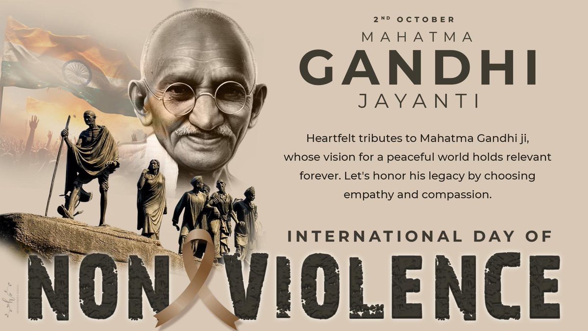 insan_honey's tweet photo. Humble tributes to the Father of the Nation, #MahatmaGandhi Ji, who ignited the flame of non-violence in millions of hearts and devoted his life towards freedom of India.

We remain eternally grateful for his monumental sacrifices. Let's uphold his principles of truth, non-violence, and peace and elevate our nation to greater heights.

#InternationalDayOfNonViolence